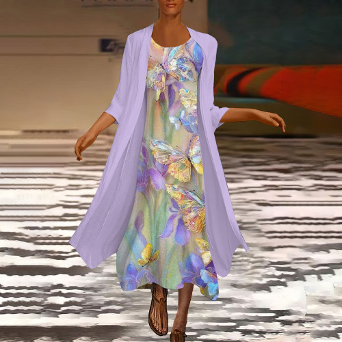 Butterfly Print Cardigan Two Piece Set