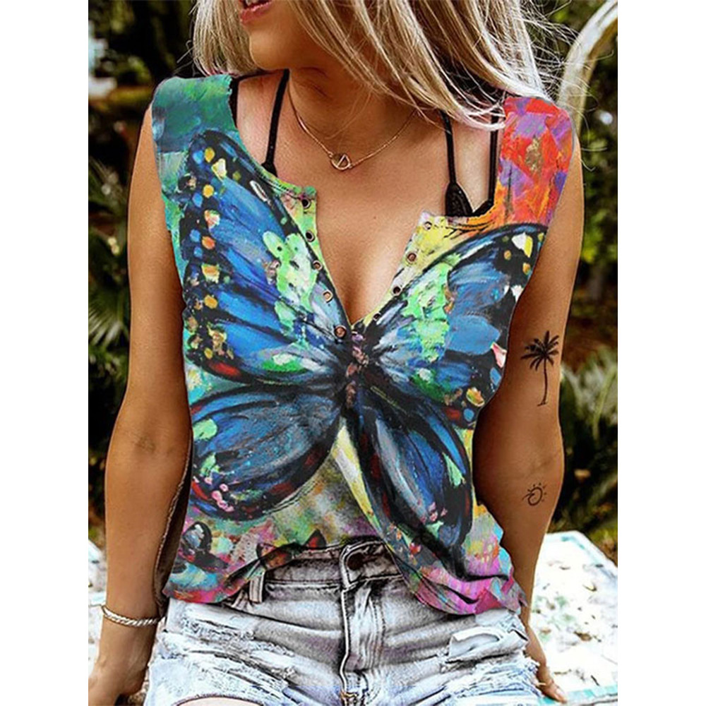 Butterfly Print Casual Tank Top