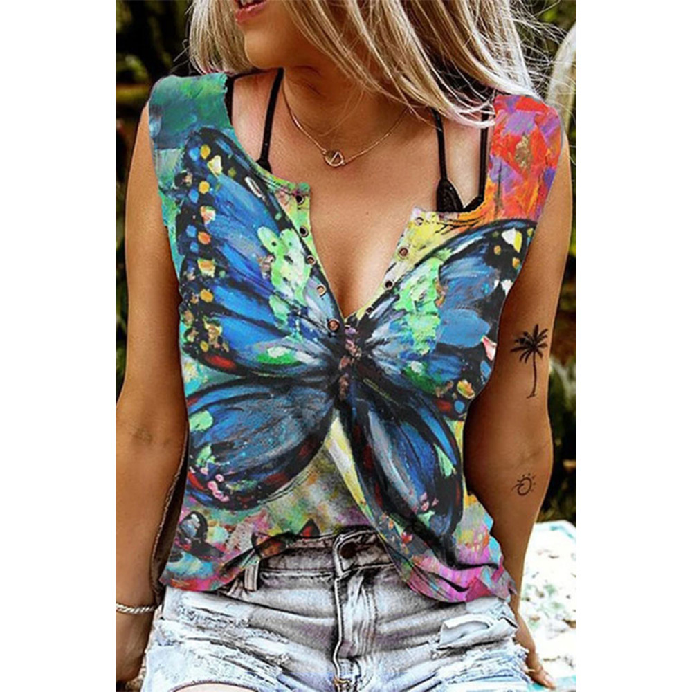 Butterfly Print Casual Tank Top