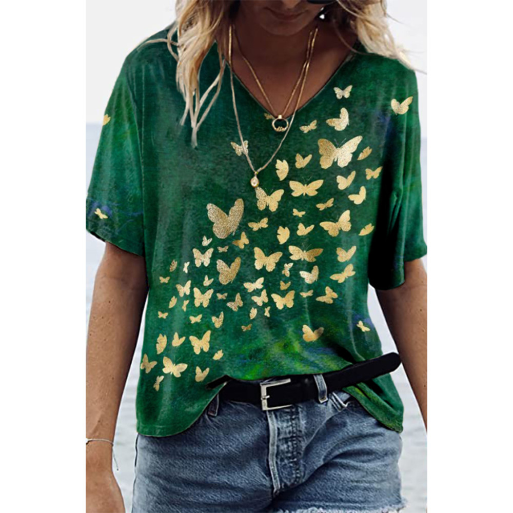 Butterfly Print V-Neck T-Shirt