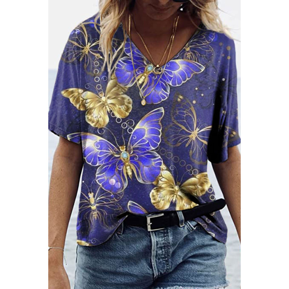 Butterfly Print V-Neck T-Shirt