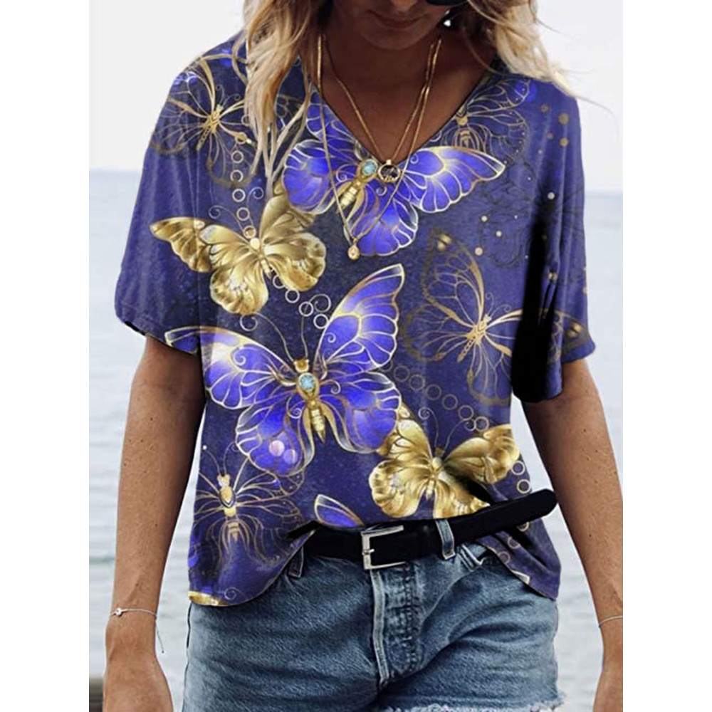 Butterfly Print V-Neck T-Shirt