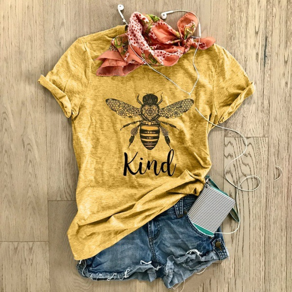 Casual Bee Print Short Sleeve T-Shirt