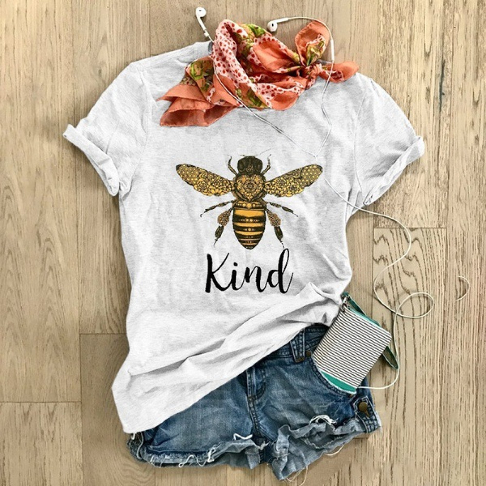 Casual Bee Print Short Sleeve T-Shirt