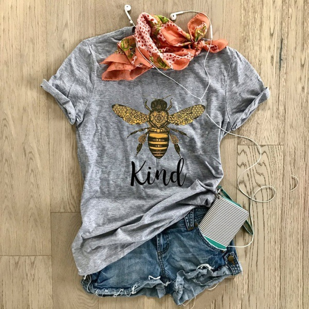Casual Bee Print Short Sleeve T-Shirt