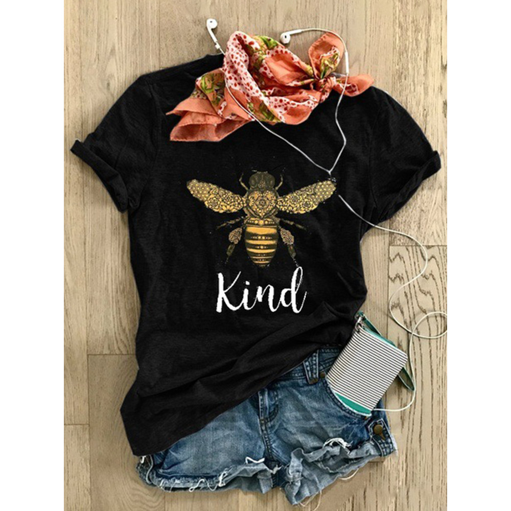 Casual Bee Print Short Sleeve T-Shirt
