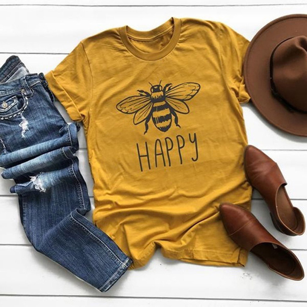 Casual Bee Print Short Sleeve T-Shirt