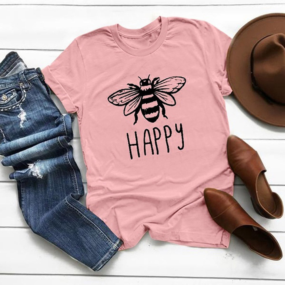 Casual Bee Print Short Sleeve T-Shirt