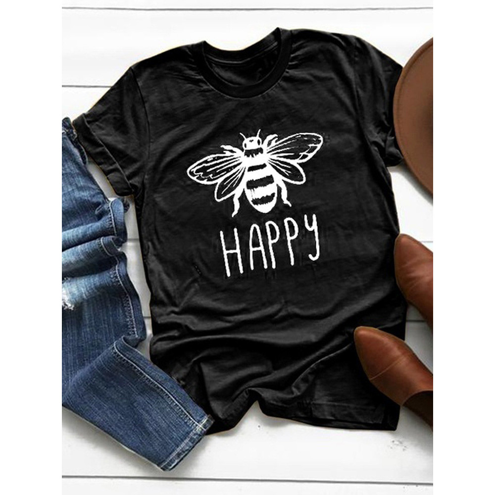 Casual Bee Print Short Sleeve T-Shirt