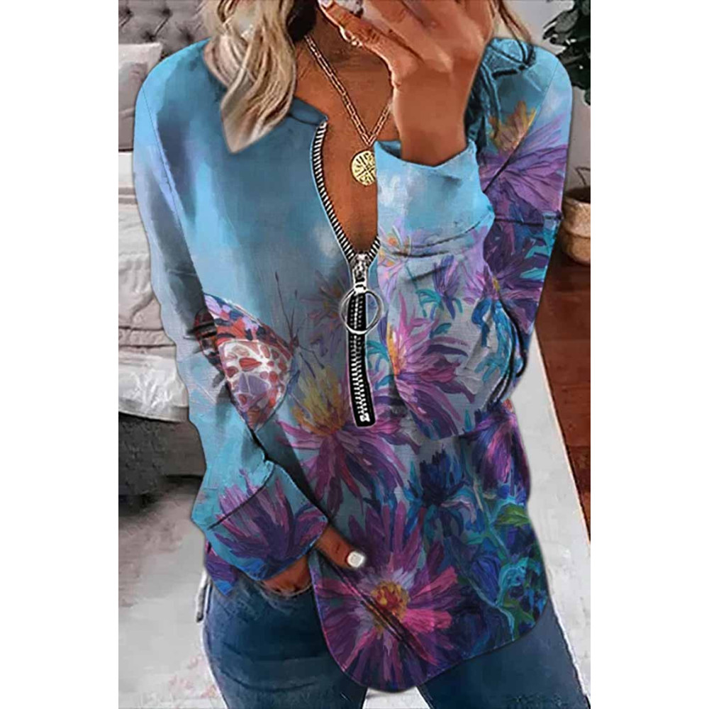 Casual Oil Painting Butterfly Print Sweatshirt