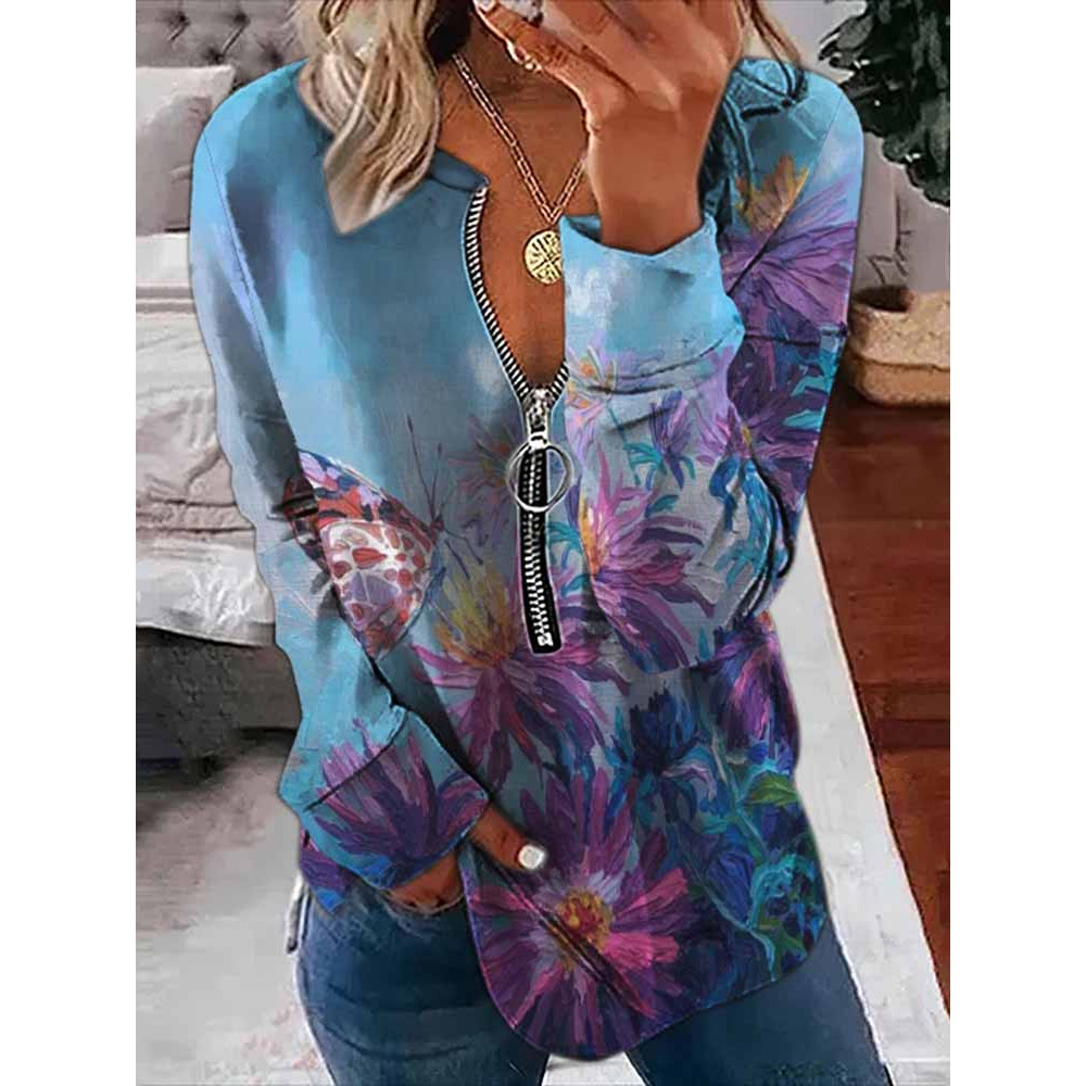 Casual Oil Painting Butterfly Print Sweatshirt