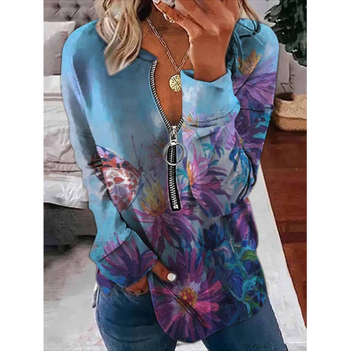 Casual Oil Painting Butterfly Print Sweatshirt