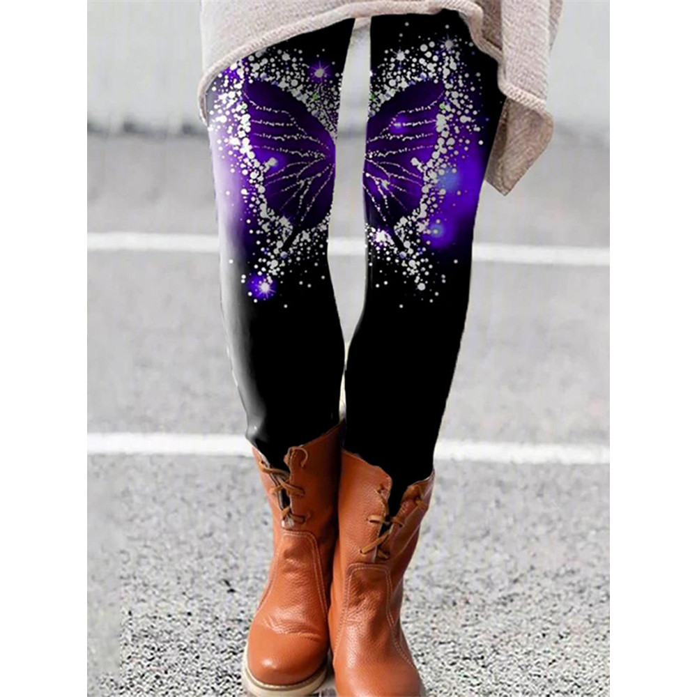 Casual Retro Butterfly Print Leggings
