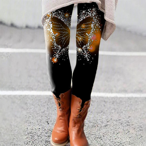 Casual Retro Butterfly Print Leggings