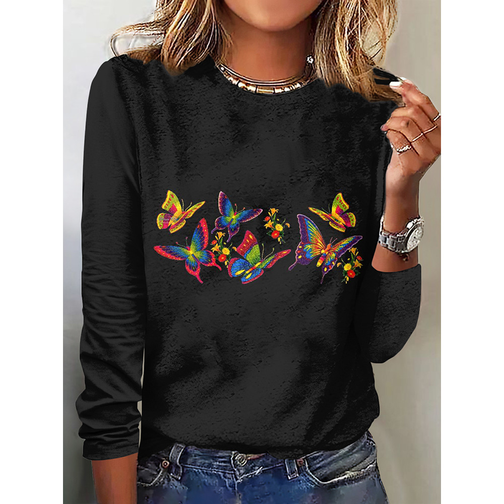 Casual Simple Butterfly Print T-Shirt