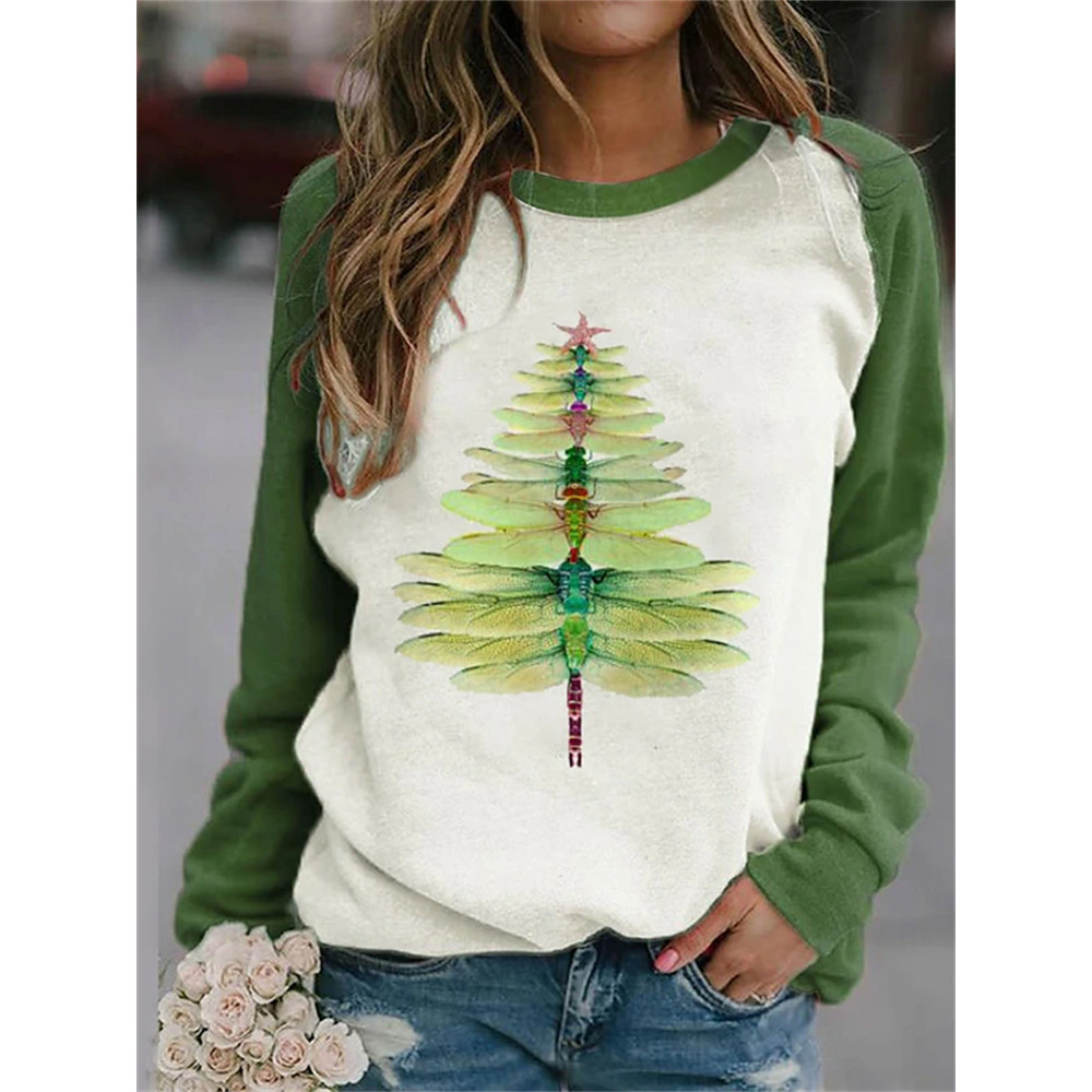 Christmas Dragonfly Print Crew Neck Sweatshirt