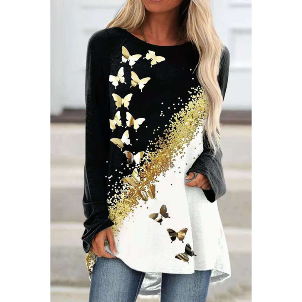 Contrast Butterfly Long Sleeve Tunic
