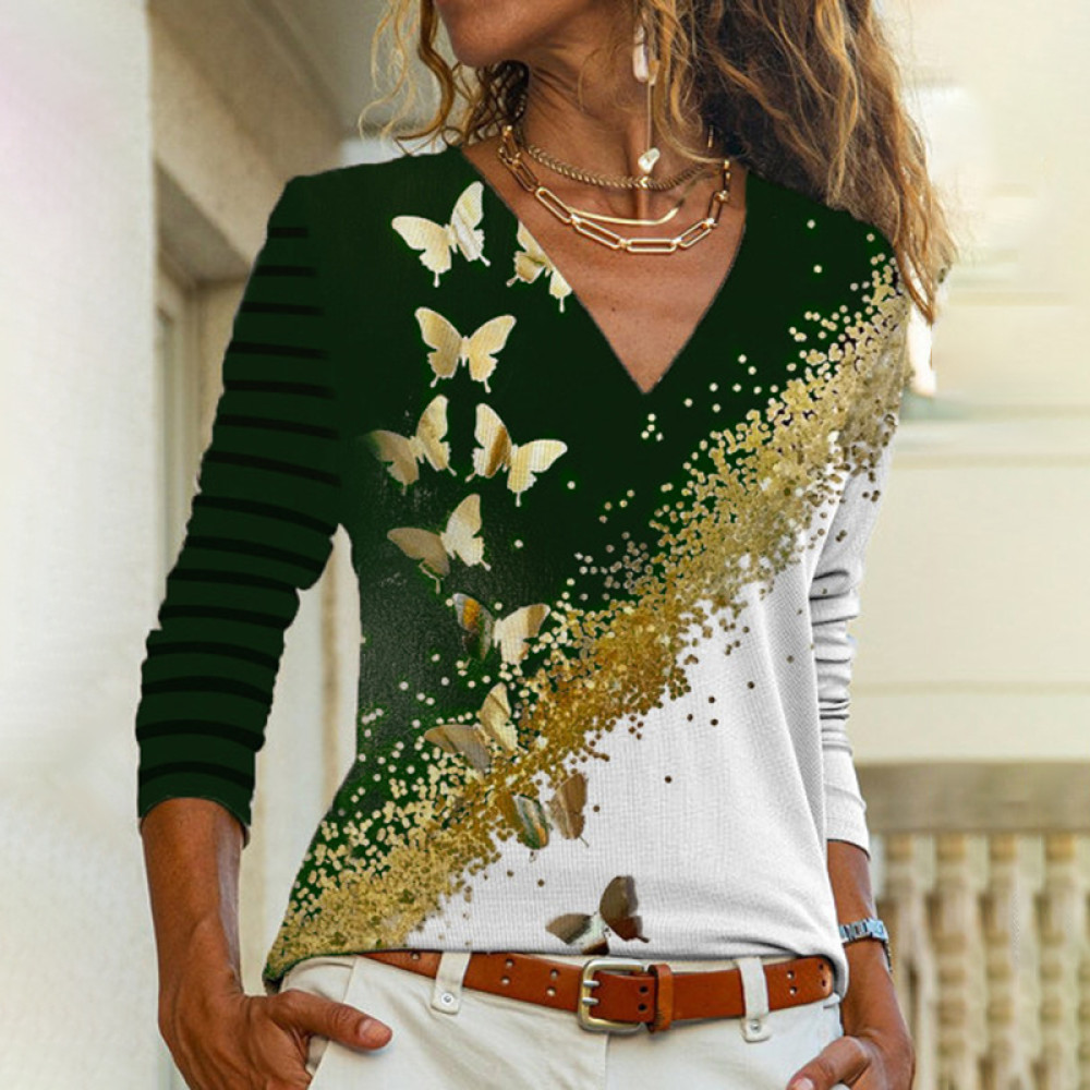 Contrast Butterfly V-Neck T-Shirt