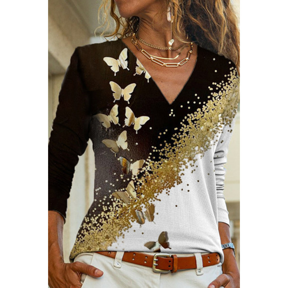 Contrast Butterfly V-Neck T-Shirt