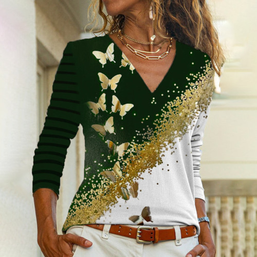 Contrast Butterfly V-Neck T-Shirt