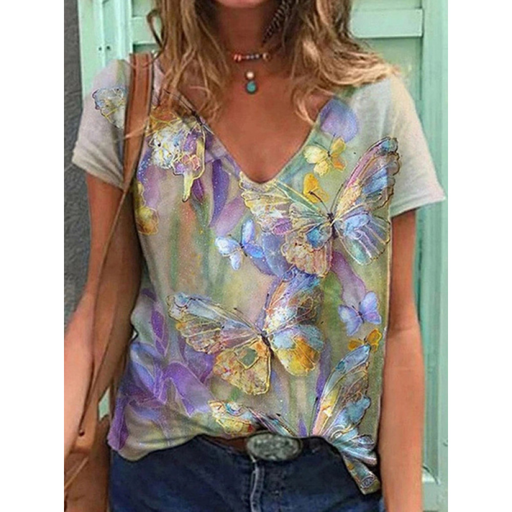 Crystal Butterfly Printed Casual T-shirt