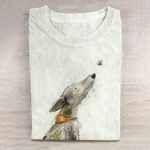 Cute Puppy Dog Bee Animal Casual Print T-Shirt