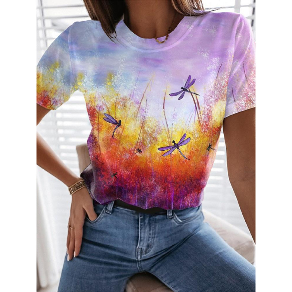 Dragonfly In The Sunset Printed Casual Tee