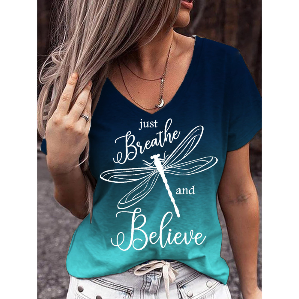 Dragonfly Just Breathe & Believe Gradual Color T Shirt