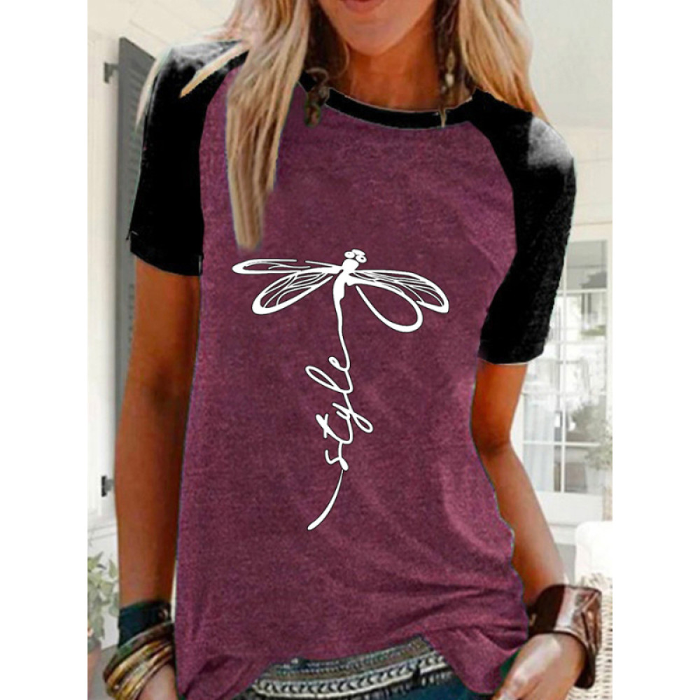 Dragonfly Style Printed Contrast Color Tee