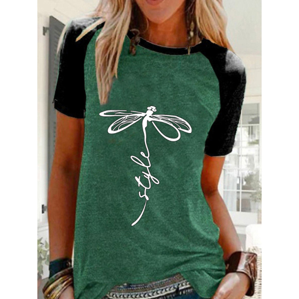 Dragonfly Style Printed Contrast Color Tee