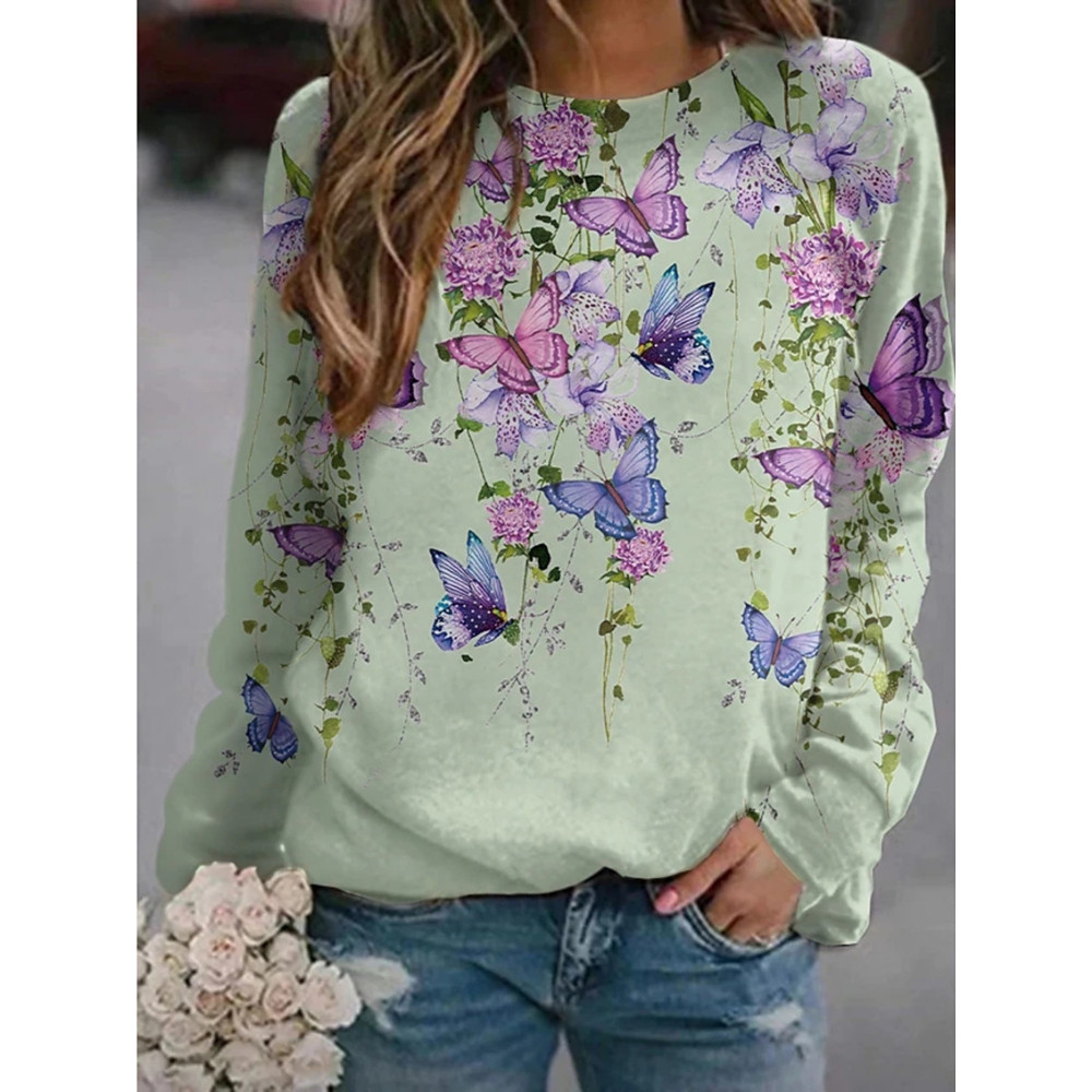 Elegant Butterfly Floral Print Sweatshirt