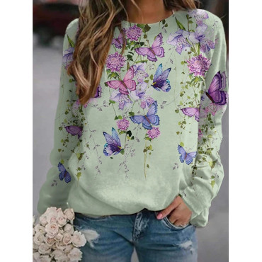 Elegant Butterfly Floral Print Sweatshirt