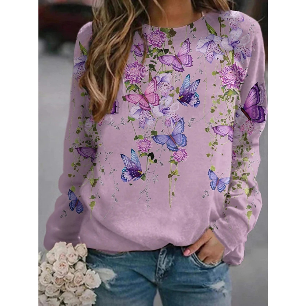 Elegant Butterfly Floral Print Sweatshirt