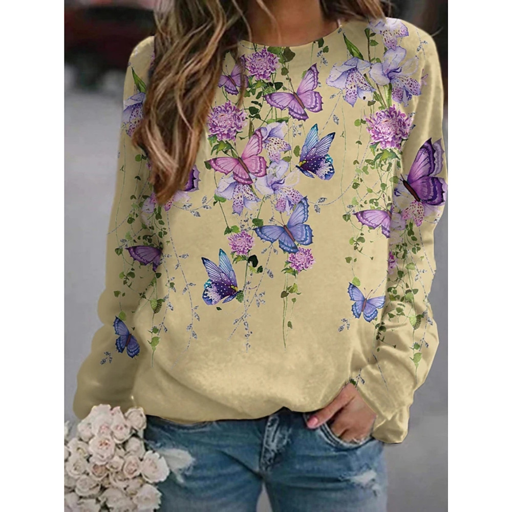 Elegant Butterfly Floral Print Sweatshirt