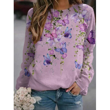 Elegant Butterfly Floral Print Sweatshirt