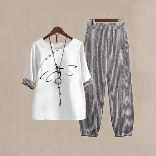 Faith Bee Stripe Print 3/4 Sleeve Two Piece Set