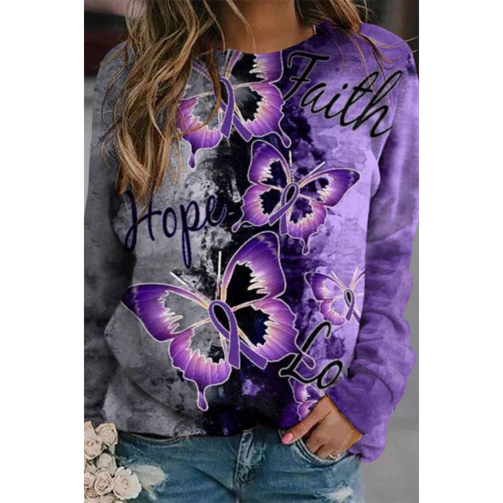 Faith Hope Love Butterfly Print Sweatshirt