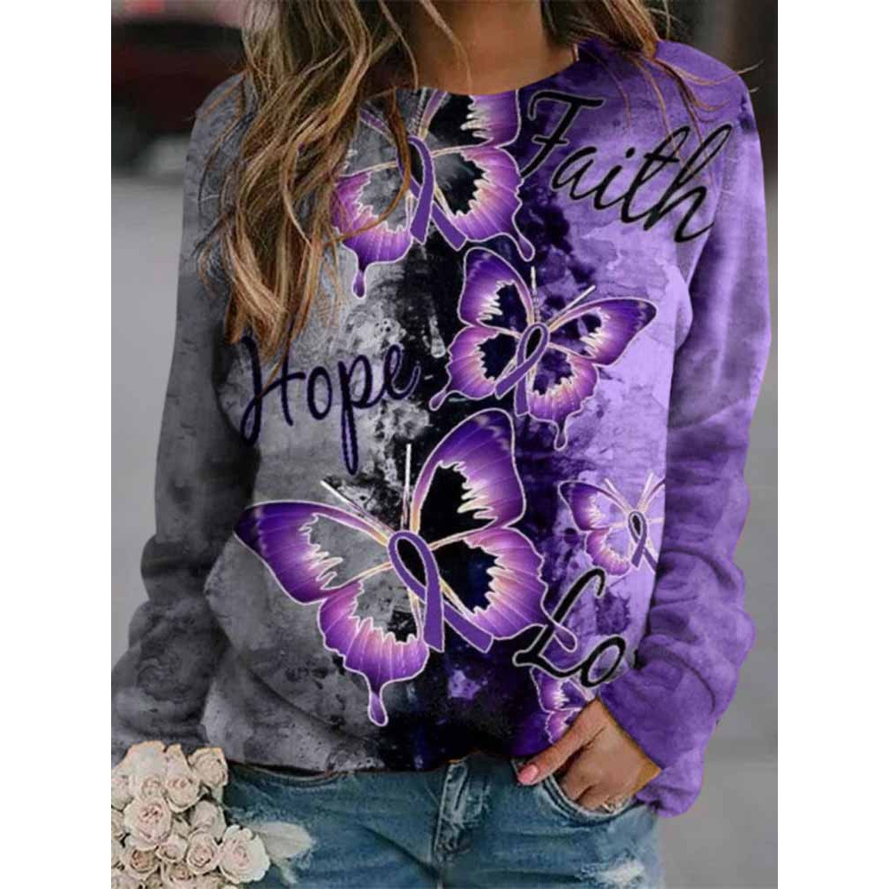 Faith Hope Love Butterfly Print Sweatshirt