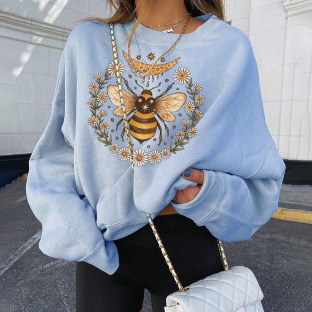 Fashion Casual Bee Print Sweatshirt