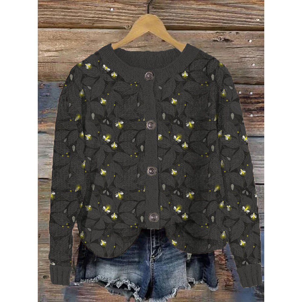 Fireflies in the Night Art Pattern Crew Neck Cozy Cardigan