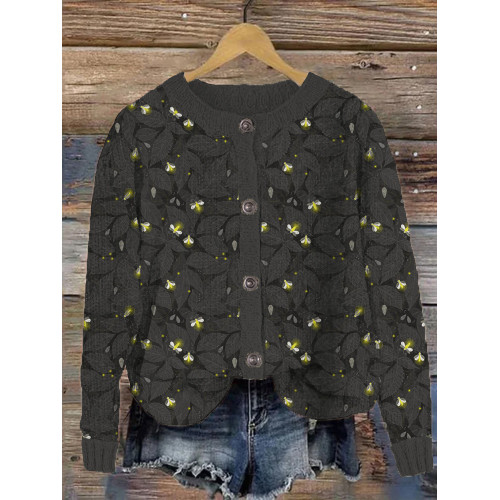 Fireflies in the Night Art Pattern Crew Neck Cozy Cardigan