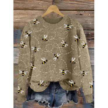 Flying Bees Embroidery Pattern Cozy Knit Sweater