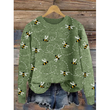Flying Bees Embroidery Pattern Cozy Knit Sweater