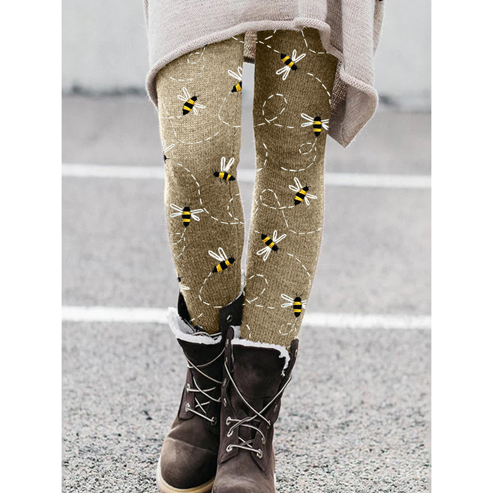 Flying Bees Embroidery Pattern Cozy Leggings