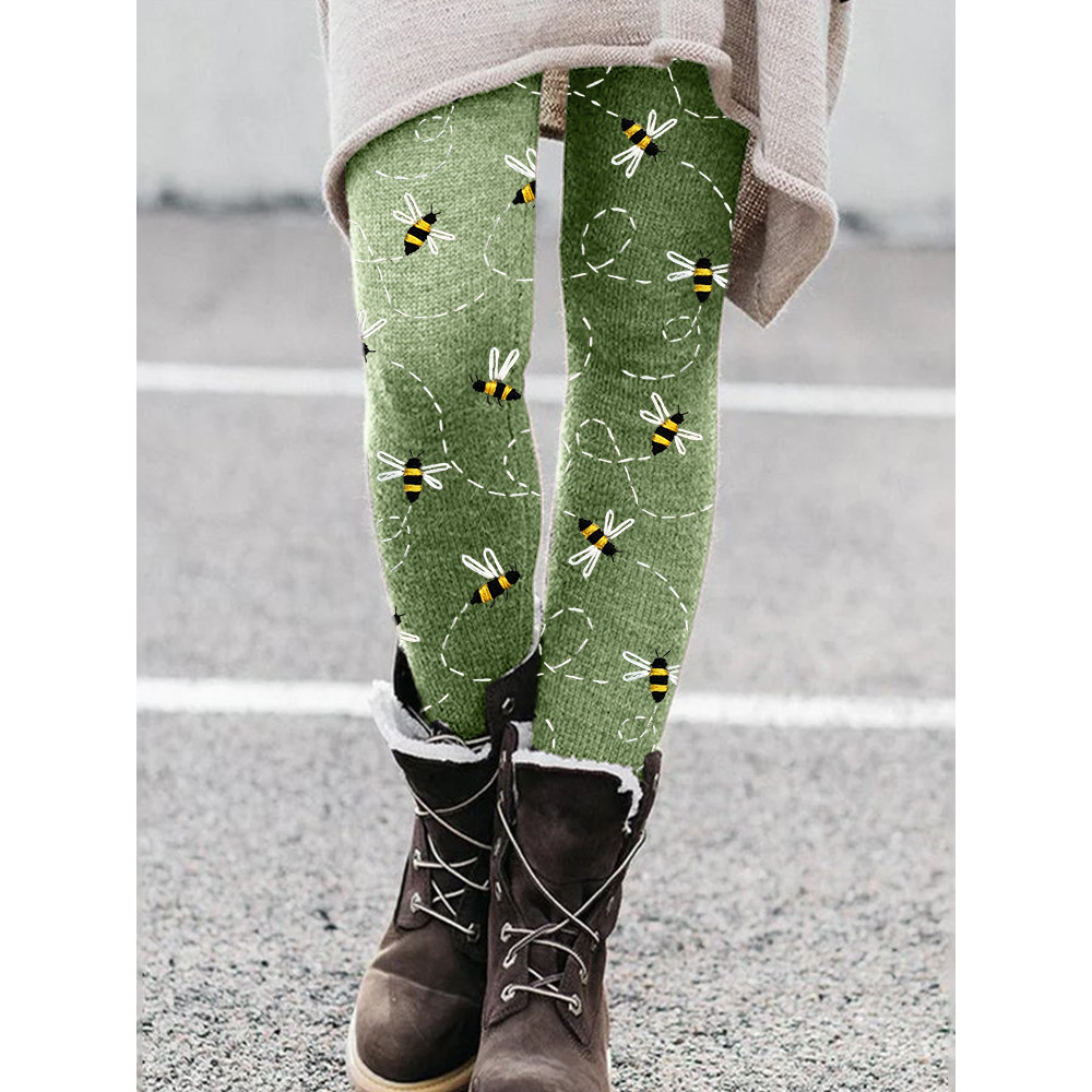 Flying Bees Embroidery Pattern Cozy Leggings