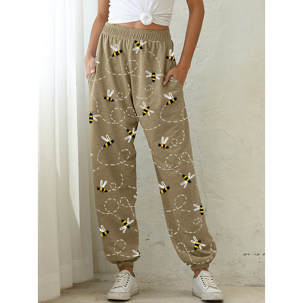 Flying Bees Embroidery Pattern Cozy Sweatpants