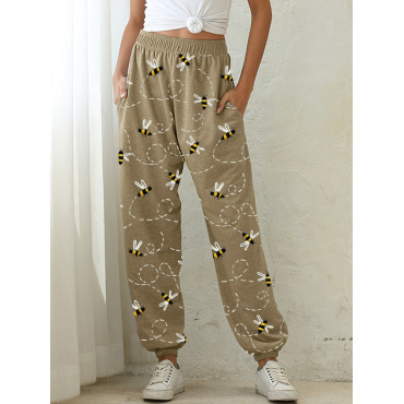 Flying Bees Embroidery Pattern Cozy Sweatpants