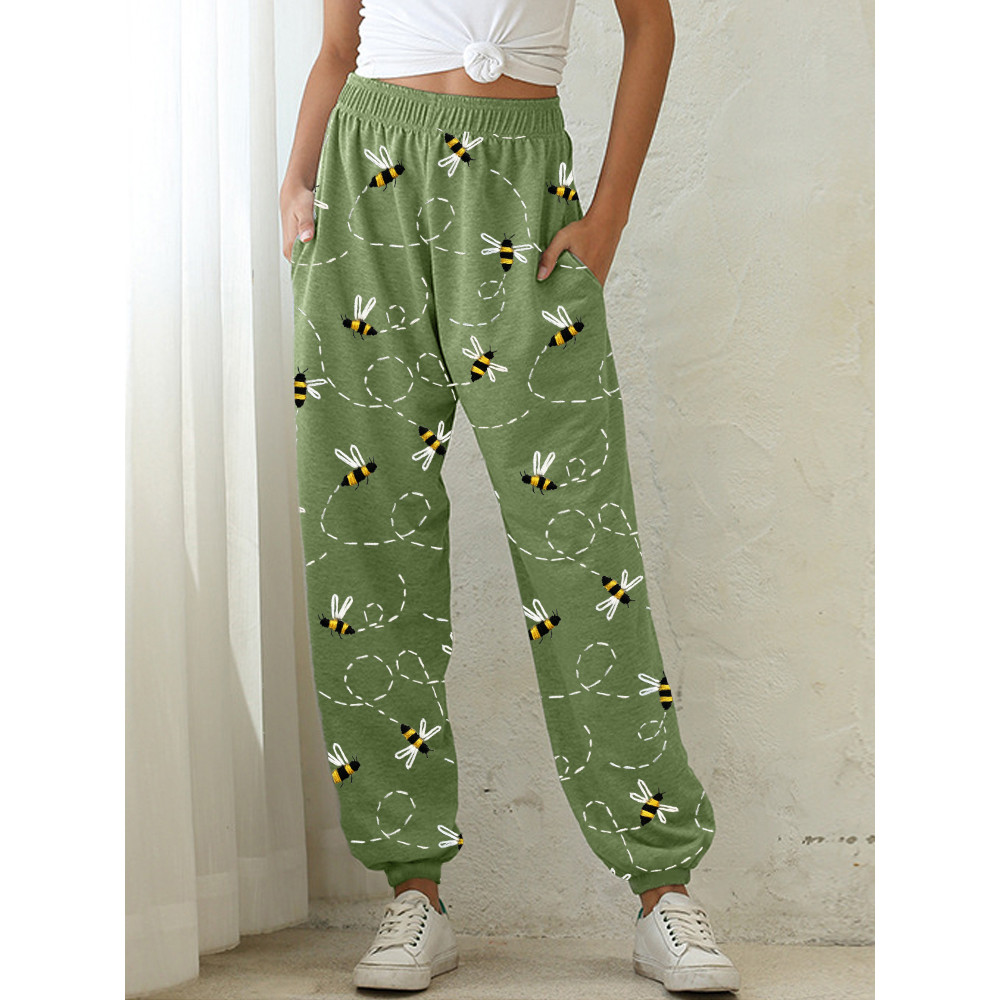 Flying Bees Embroidery Pattern Cozy Sweatpants