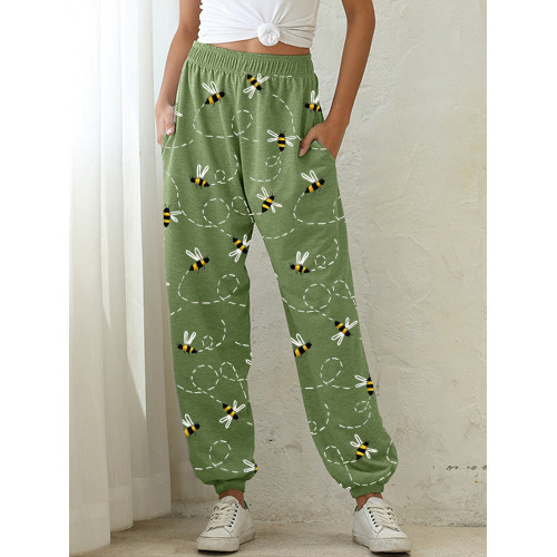 Flying Bees Embroidery Pattern Cozy Sweatpants