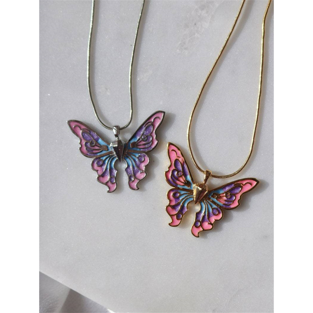 Glitterring Colorful Butterfly Inspired Necklace